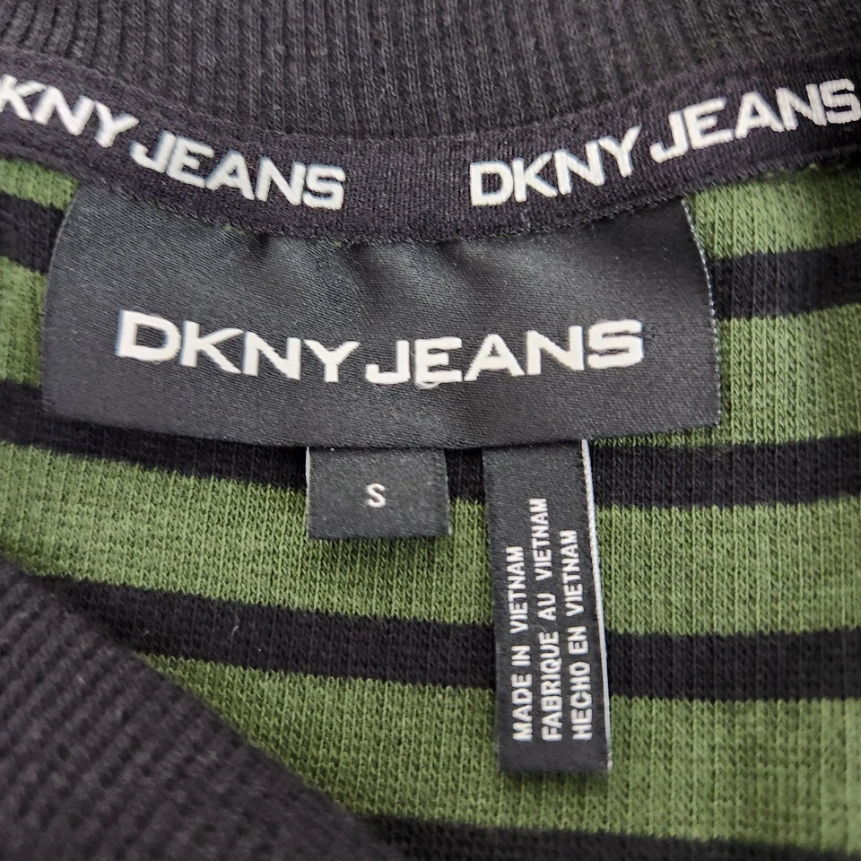 OFERTA DKNY Jeans Verde Negro Rayas Manga Cortón Pullover Tejido Top Suéter Pequeño Foto 3 de 4