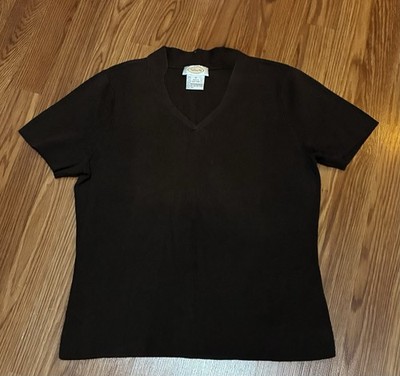 Talbots Choco Brown Lightweight Knit Short Sleeve Spring Summer Sweater Top M