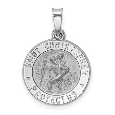 14k White Gold Polished and Satin Hollow St Christopher Medal Pendant 0.88 g