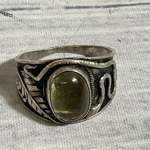VTG. 950 Silver & Cabochon Citrine Leaf & Snake Motif SZ 9.5 Ring- 3.93g