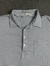 Criquet Polo Mens XL Striped Blue Stretch Performance Slim Fit Golf Pocket Polo