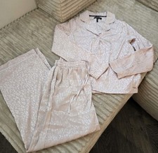 BCBG MaxAzria Satin Pajama Set S Pink Leopard Print Monotone Luxe Long Sleeve PJ
