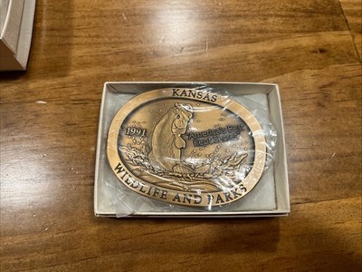 Kansas Wildlife Parks Fish Belt Buckle 1991 # 49 of 1000 Fisherman Vtg .MMR735