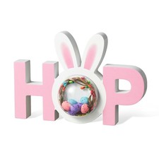 Glitzhome Wooden Easter Bunny Tabletop Sign Easter Hop Table Decor for Spring...