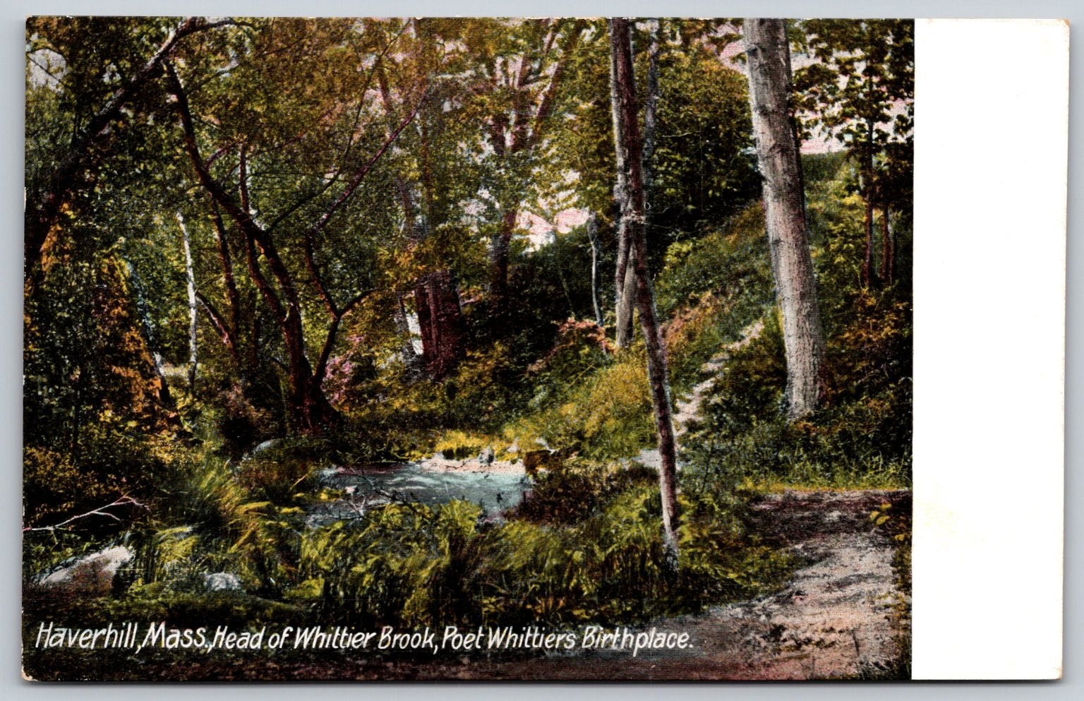 Haverhill MA Head of Whittier Brook Poet Whittier's Birthplace Postcard AA399