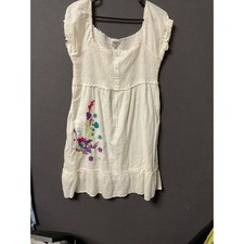 Claudia Richard VTG Ivory Embroidered Dress Women's M Boho Peasant Smocked