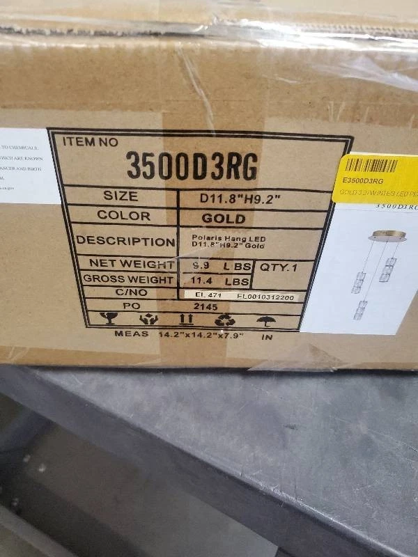 Elegante Iluminación 3500D3RG Polaris LED 12 pulgadas Oro Colgante Luz de Techo Foto 2 de 3
