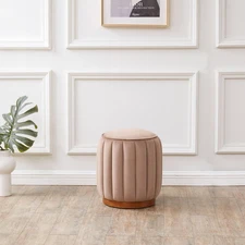 Couture Collection Sherrie Brown Velvet/Walnut round Channel Tufted Ottoman (Ful