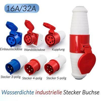 Kupplung Stecker Einbausteckdose Wandstecker Phasenwender 32A 16A CEE Steckdose