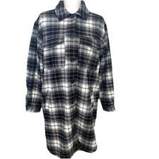 H & M Plaid Over  Coat Woman Medium Black Whi...