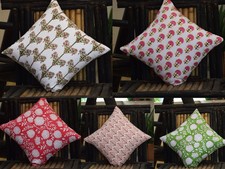 Boho Hand Block Floral Printed Cotton Cushion Cover Double Sided Throw Pillow