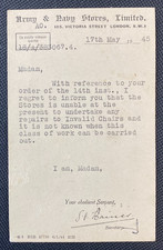 1945 UK Army & Navy Stores Ltd London Commercial Post Card Signed By Secretary