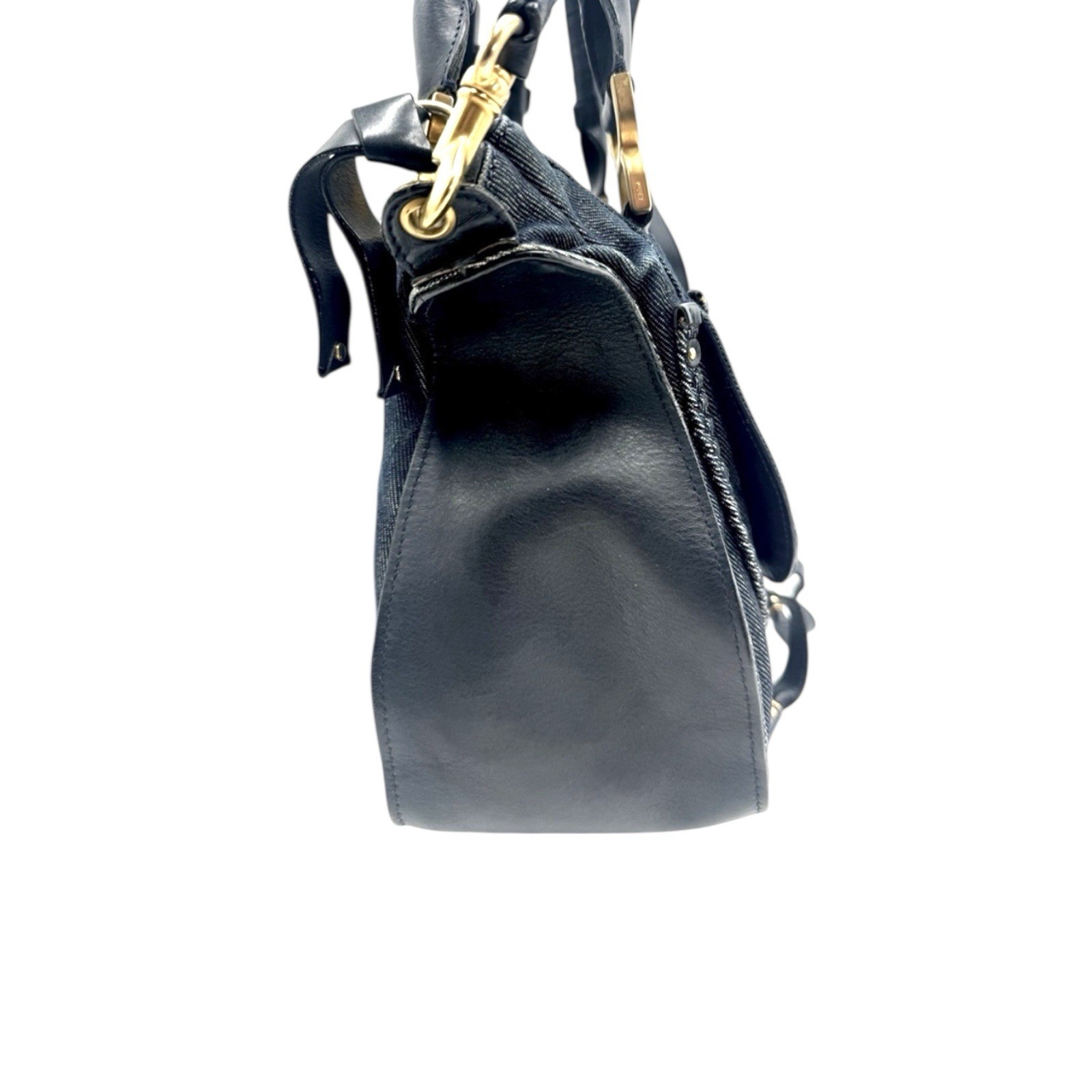 Chloe Dark Blue Denim & Leather Medium Marcie Double Satchel