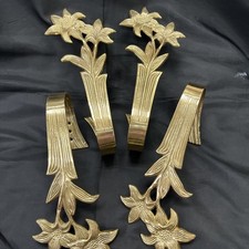 Vintage Brass Flower Curtain Tie Backs Hooks 4 Pieces - Beautiful
