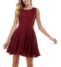 City Studio Juniors Lace Trim Mini Fit & Flare Dress Size 1 Cabernet