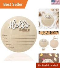 Baby Announcement Sign,  5.9 Inch Wooden Hello World Newborn Signs, Birth Ann...