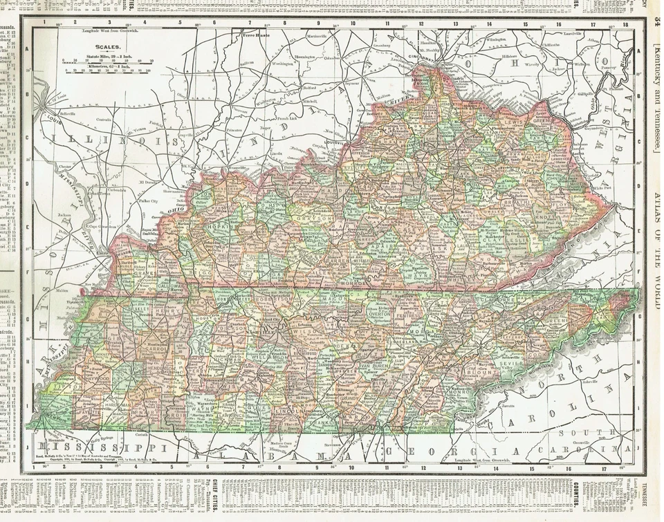 Mapas a color antiguos de Mississippi y Kentucky/Tennessee con fecha de 1902 Foto 4 de 4