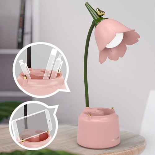 Pink Cute Desk Lamp for Kid, Rechargeable LED Lamp with USB Charging Port, Fl...