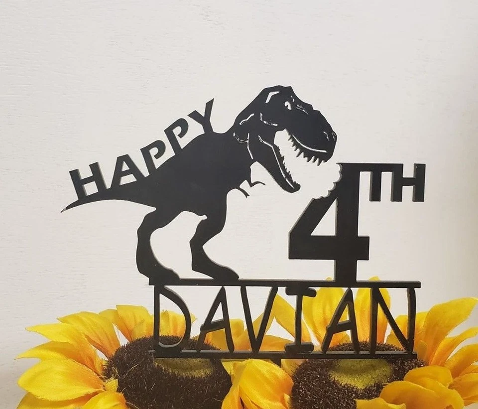 Топпер для торта с динозаврами, юрский тираннозавр на день рождения, индивидуальный возраст и имя - Изображение 2 из 4