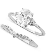 Giani Bernini Ring Set Cubic Zirconia Oval Cluster & V Shape Sterling steel 7