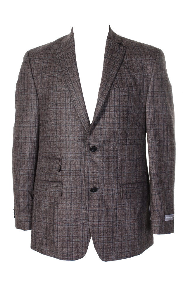 Michael Kors Mens Brown Plaid Classic-Fit Blazer с двумя лацканами и двумя пуговицами 40R