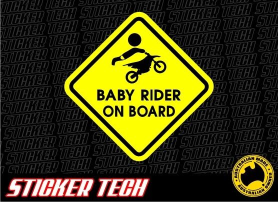 WARNING BABY MOTOCROSS DIRT BIKE FMX RIDER ON BOARD STICKER DECAL SIGN  PRINTED