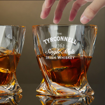 Custom Engraved Tyrconnell Single Malt Whiskey Glass   10 oz Twisted Rocks Glass