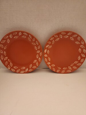 Echo Point Orange Leaf Bread Desert Plates 7'' Set Of 2 Stoneware 