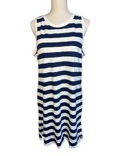 J Crew Dress Women Size Medium Navy Striped Knit 100% Cotton Coastal Tank Dress