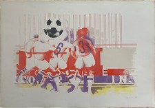 DINO BOSCHI litografia lo sguardo del pallone 1966 65x46 pubblicata Bisonte
