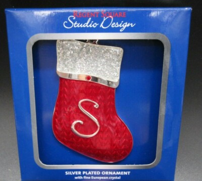 Regent Square Letter Initial ''S'' Monogram Red Christmas Stocking Ornament