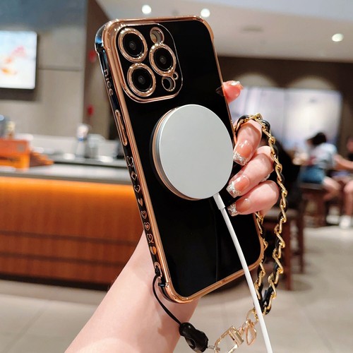 Plating Magnetic Case For iPhone15 Pro Max 14 13 12 11 MagSafe Wrist Strap Cover - Picture 7 of 18