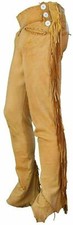 Men Native American Western Buckskin Buffalo Ragged Leather Cowboy Pants