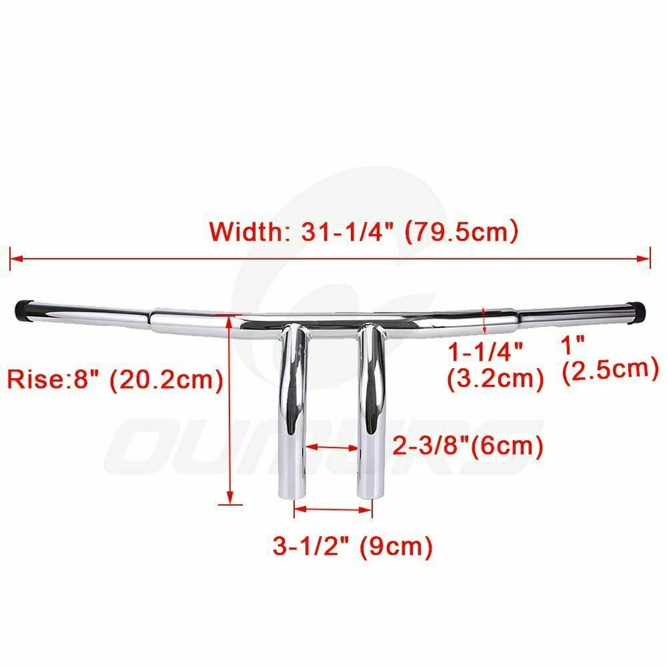 Manillar Fat T-Bar de 1-1/4" barras de arrastre de elevación de 8" para Harley Dyna Softail FXST FXDL Foto 3 de 4
