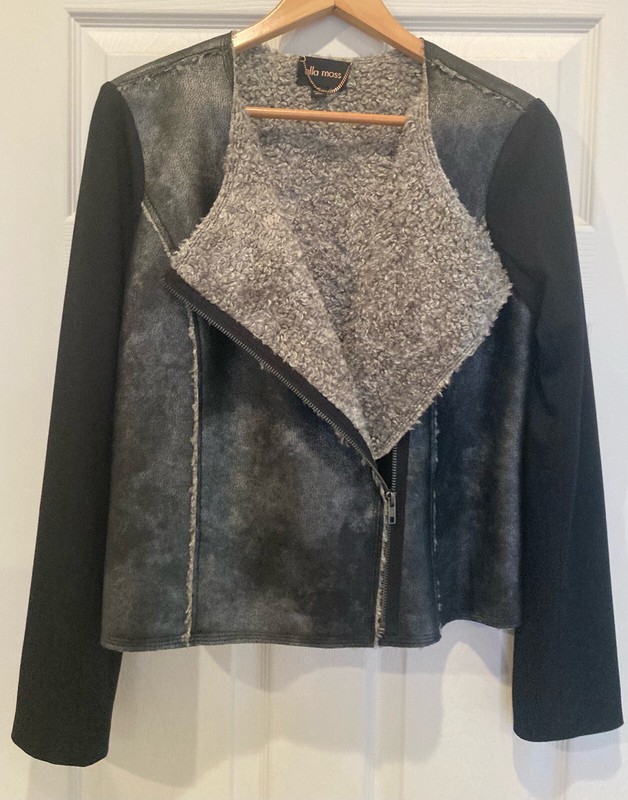 Vintage Ella Moss Bomber Jacket. Faux Suede/Leather & Sherling/Sherpa. New