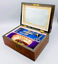 Antique Marquetry Mid-19th Century Victorian Sewing Box & Sewing Accessories F27