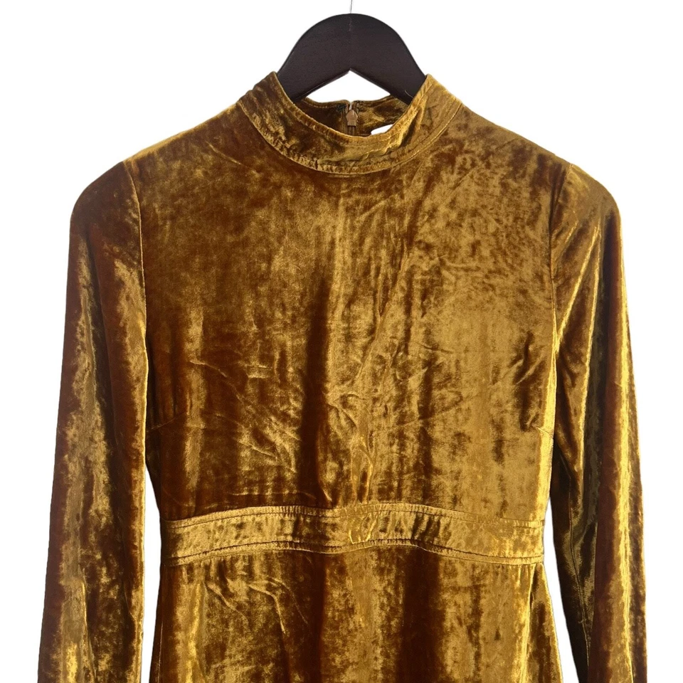 A.L.C. Gold Velvet Long Sleeve Dress Size 2 - Image 3 of 4