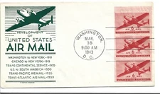 1943 FDC, 6c PLANE BOOKLET PANE OF 3, ANDERSON