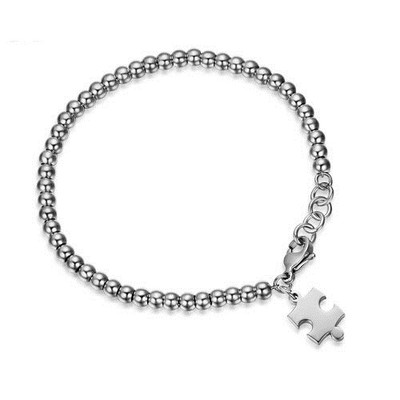 Puzzle Piece Autism Awareness Beaded Stainless Steel Charm Wristband ...