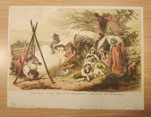 Stampa 1858 - Myra la profetessa zingara L'accampamento zingaro Romania Roma - Foto 2 di 3