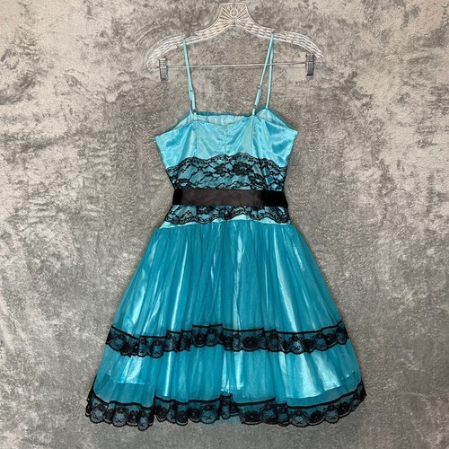 Vtg Girls Youth Witchy Gothic Fairy Grunge Tulle Full Tiered Blue Midi Dress 14 - Picture 2 of 12