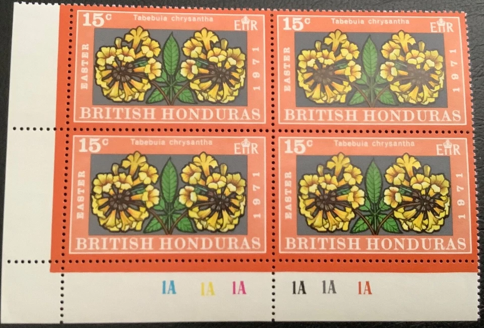 HONDURAS BRITÁNICA 1971. PASCUA. Flores. Serie completa 6 sellos bloques x 4 NHM - Imagen 2 de 4