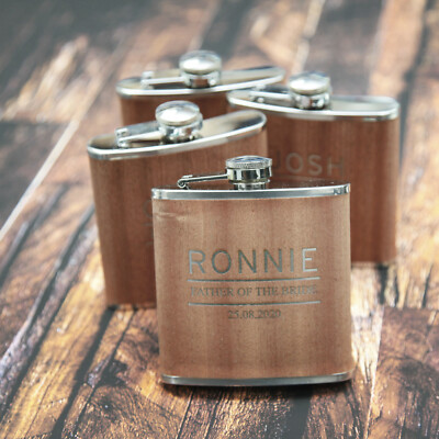Personalised 6oz Wood/Steel Hip Flask Wedding Best Man Usher WOW !! Unique Gift - Foto 4