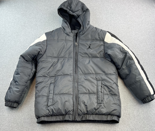 Jordan Jacket Youth Medium 10-12 Gray Full Zip Puffy Fleece Lined Hoodie Boys