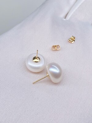 Saks Fifth Avenue Collection 14K Gold Süßwasser Knopf Perlen Ohrstecker
