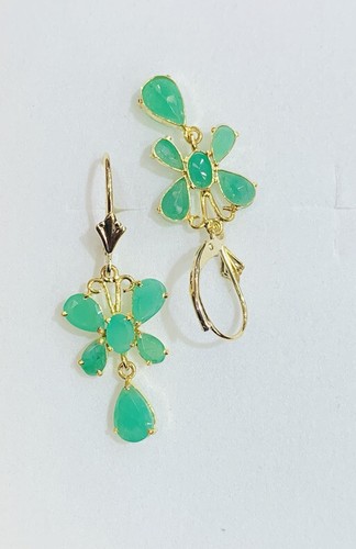 14k Solid Gold Butterfly Dangle LeverBack Earring Emerald 5.44CT 2.50GM - Picture 9 of 10