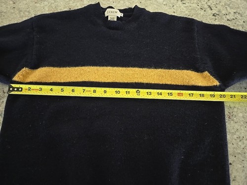 J Crew Wool Sweater Womens Size M Blue w/Chest Stripe Yellow - Picture 3 of 7