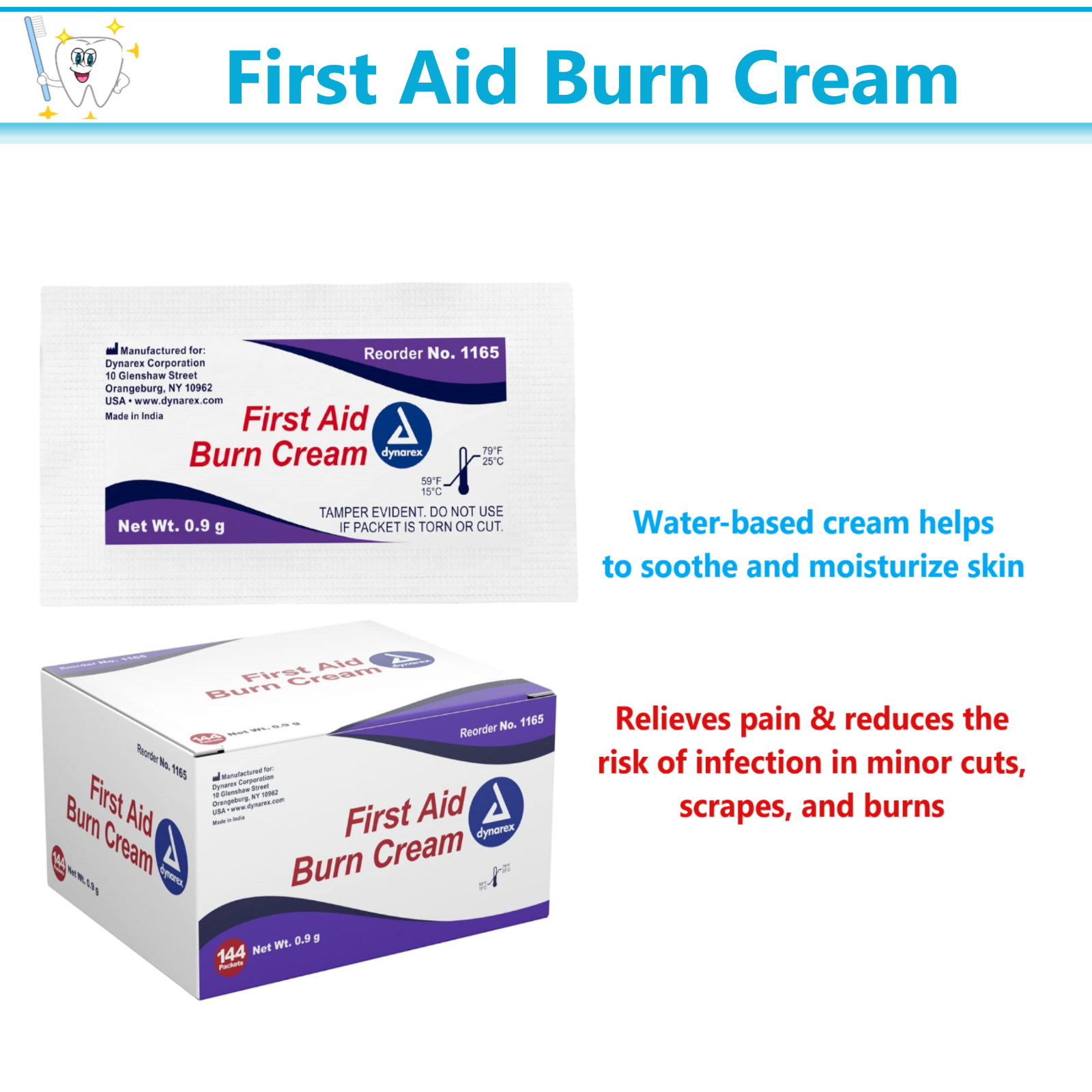 First Aid Burn Cream, 0.9g foil pack, Sunburn, Irritation, Upto 144/Bx