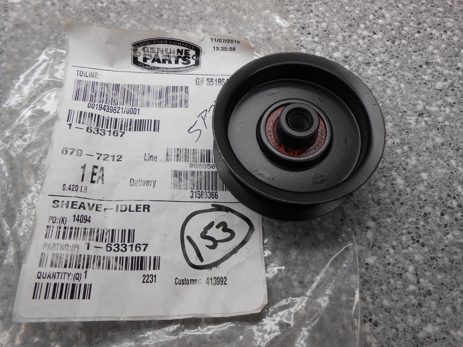 Toro 1-633167 OEM Idler Sheave Replacement NOS Genuine Part