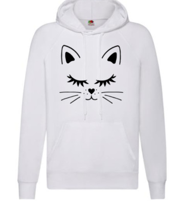 Weiße Katze Hoodie süß Katze Design lässig grau Damen S-2XL Damen Hoodie UK süß